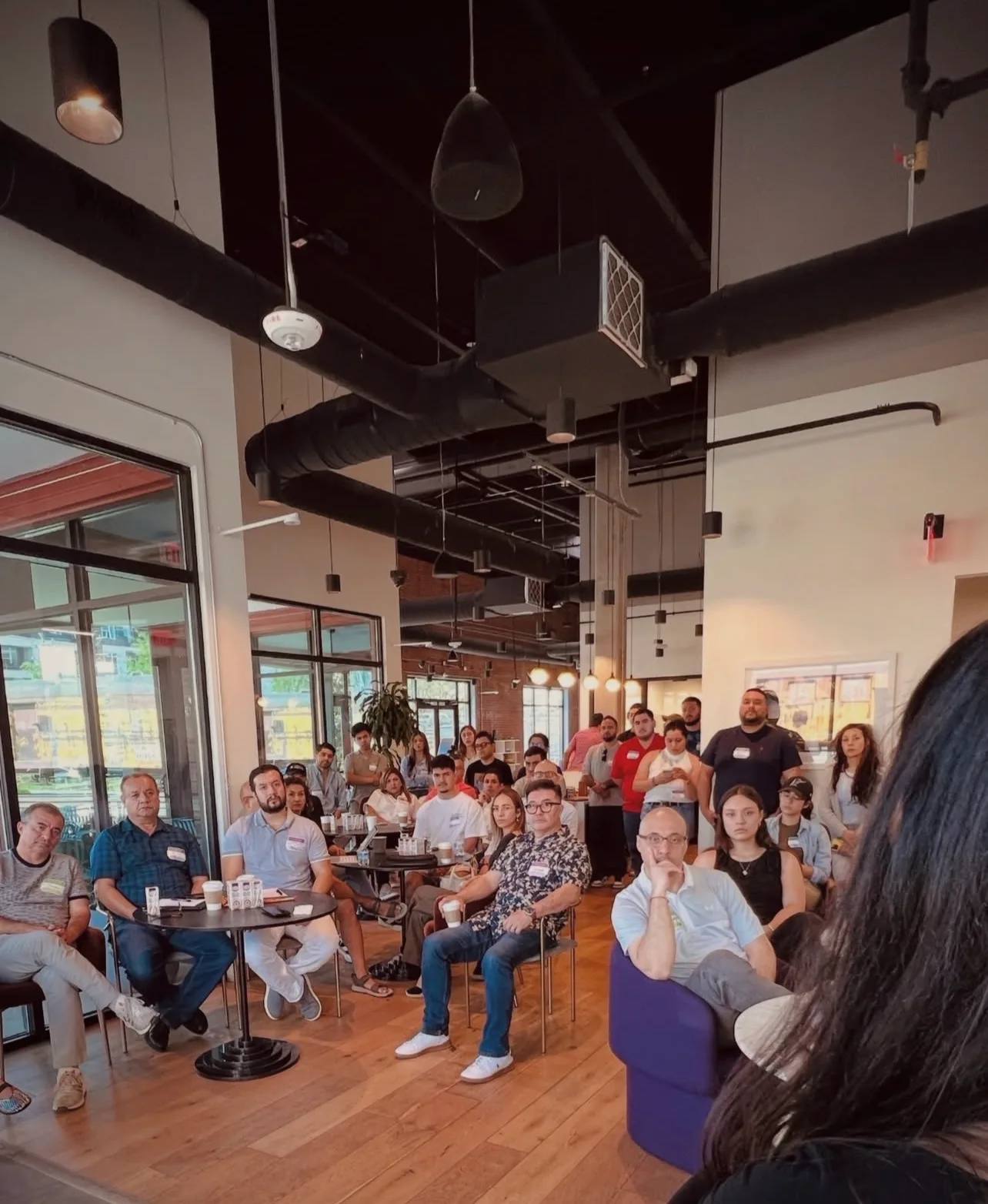 The full room at a Cafecito Tech community event